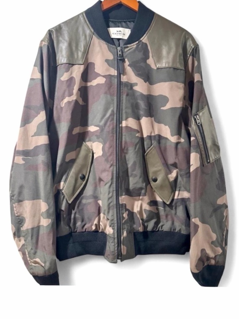 Coach Camouflage Bomber Varsity Jacket With Leather Accents Size Men’s XL (NWT)